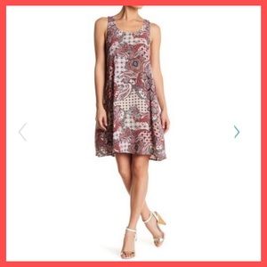 Bobeau Red & Pink Paisley Tie Back Shift Dress SzM